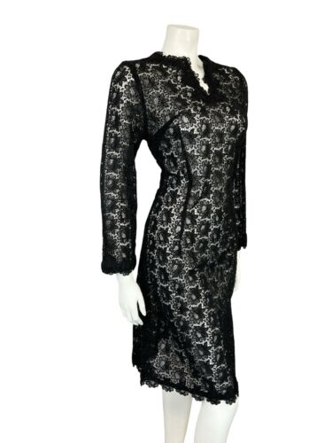 VTG 60S HIPPY BOHO BLACK LACE FLARE SLEEVE EVENING PARTY TUNIC MIDI DRESS 10