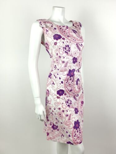 VTG 60s 70s WHITE PINK PURPLE FLORAL PAISLEY PSYCHEDELIC MOD SHIFT DRESS 14 16