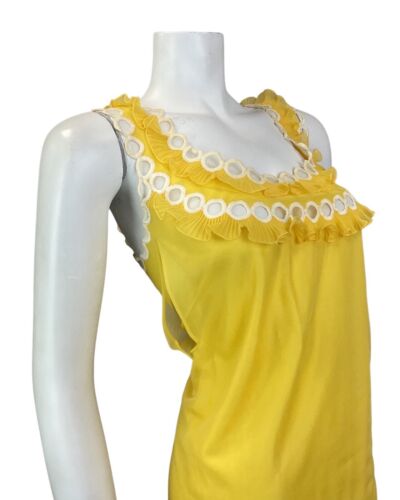 VTG 60s SUNSHINE YELLOW WHITE SHEER RUFFLED NIGHTGOWN HOUSECOAT CHEMISE DRESS 14