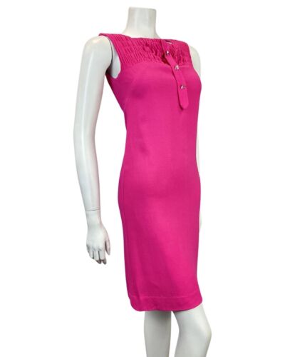 VINTAGE 60s 70s BARBIE PINK DIAMOND SHIRRED SLEEVELESS TUNIC MOD DRESS 4 6