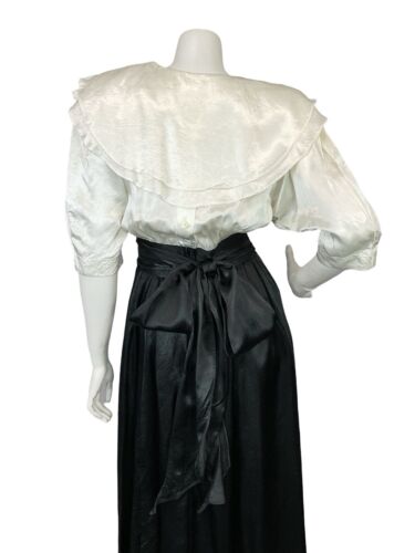 VTG 70S CHOON WHITE BLACK BATWING BERTHA COLLAR TIE WAIST EVENING PARTY DRESS 4