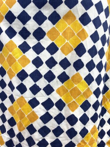 VTG 60s 70s WHITE BLUE YELLOW CHECKERBOARD GEOMETRIC DAGGER SHIRT DRESS 12 14