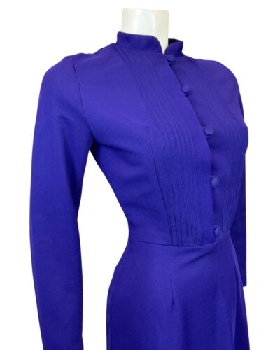 VINTAGE 60s 70s ROYAL PURPLE MANDARIN COLLAR SWING DRESS 8