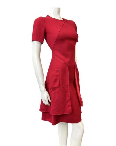 VINTAGE 60s 70s RUBY RED SHORTSLEEVE MOD FLARED DRESS 8