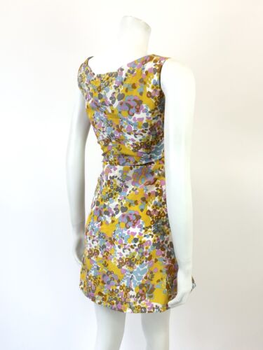 VTG 60s 70s WHITE PINK YELLOW BLUE PSYCHEDELIC FLORAL SLEEVELESS MOD DRESS 12 14