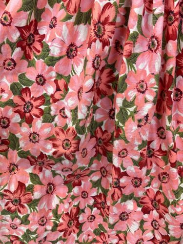 VINTAGE 50s 60s PINK GREEN RED FLORAL LEAFY PRINCESS SWING SLEEVELESS DRESS 4 6