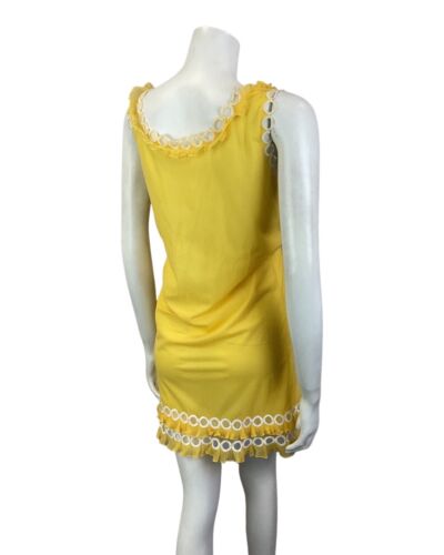 VTG 60s SUNSHINE YELLOW WHITE SHEER RUFFLED NIGHTGOWN HOUSECOAT CHEMISE DRESS 14