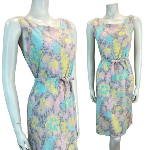 VTG SUMMER SUN PASTEL MOD GOGO SHIFT MINI DRESS PINK BLUE YELLOW 8 10 12