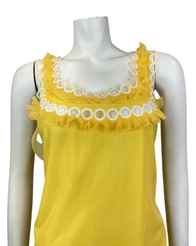 VTG 60s SUNSHINE YELLOW WHITE SHEER RUFFLED NIGHTGOWN HOUSECOAT CHEMISE DRESS 14