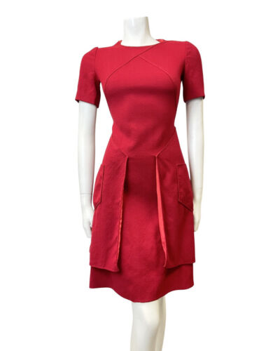 VINTAGE 60s 70s RUBY RED SHORTSLEEVE MOD FLARED DRESS 8
