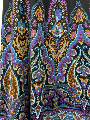 VTG 70S BLACK BLUE PURPLE BELTED PSYCHDELIC HIPPY MANDALA MAXI DRESS 16 18 L