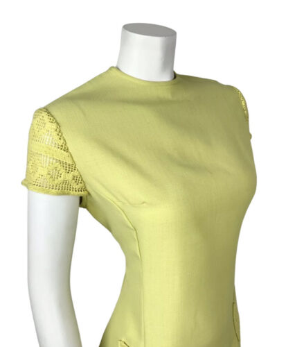 VINTAGE 60s 70s LEMON LIME YELLOW CROCHETED SUMMER DRESS 16 18