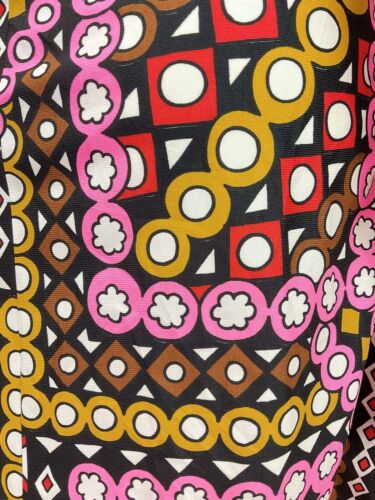 VTG 60s 70s BLACK PINK BROWN WHITE GEOMETRIC PSYCHEDELIC MOD SHIRT DRESS 12 14
