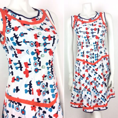 AMAZING VINTAGE 60s 70s FLORAL SUMMER DRESS POPPY RED BLUE WHITE 4 6