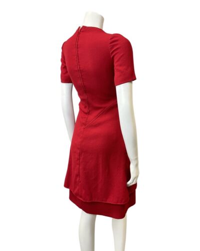 VINTAGE 60s 70s RUBY RED SHORTSLEEVE MOD FLARED DRESS 8