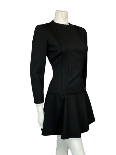 VTG 60S MOD GOGO BLACK EVENING LONG SLEEVE DROP WAIST LITTLE BLACK DRESS S 8 10