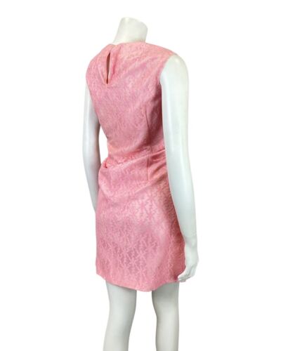 VINTAGE 60s 70s BABY PINK STAR EMBROIDERED SLEEVELESS SHIFT SHORT DRESS 14 16