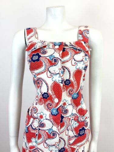 VTG 60s 70s WHITE RED BLUE FLORAL DOTTY PAISLEY PSYCHEDELIC MOD SUNDRESS 8 10