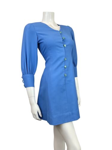 VINTAGE 60s 70s BRIGHT BLUE MOD SWING SHORT DRESS 8