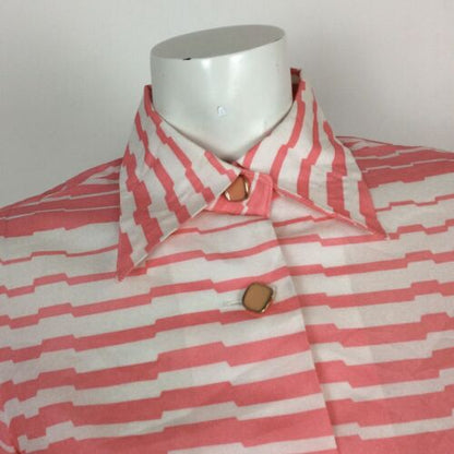 70s VTG PINK WHITE DAGGER COLLAR STRIPE PRINT SHIRT BLOUSE 12