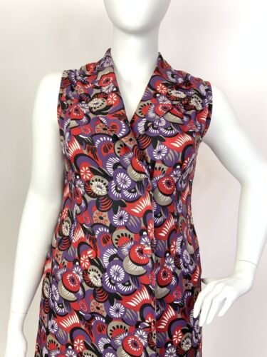 VTG 60s 70s RED PURPLE SILVER BLACK PSYCHEDELIC FLORAL DAGGER WRAP DRESS 16 18