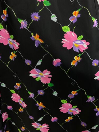 VINTAGE 60s 70s BLACK PINK PURPLE FLORAL VINE SHEER MAXI DRESS 12
