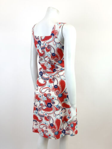 VTG 60s 70s WHITE RED BLUE FLORAL DOTTY PAISLEY PSYCHEDELIC MOD SUNDRESS 8 10