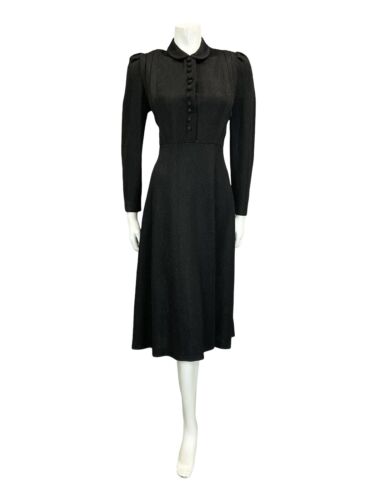 VTG 70S BLACK SPARKLY VICTORIANA PETER PAN COLLAR A LINE PARTY SHIRT DRESS 12