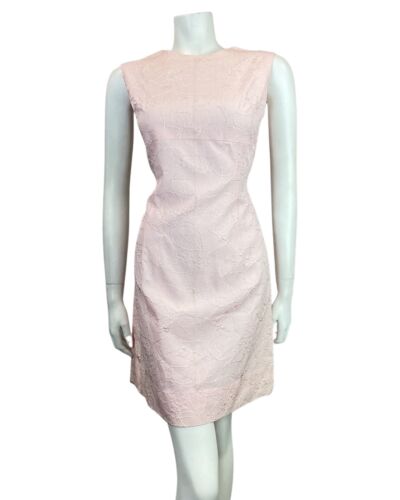 VINTAGE 60s 70s BABY PINK FLORAL LEAFY EMBROIDERED SLEEVELESS MOD DRESS 8