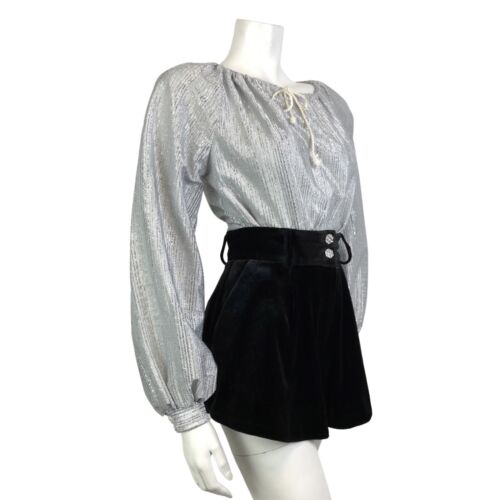 VINTAGE 60s 70s METALLIC SILVER STRIPED DISCO PARTY PEASANT BLOUSE 12 14