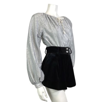 VINTAGE 60s 70s METALLIC SILVER STRIPED DISCO PARTY PEASANT BLOUSE 12 14