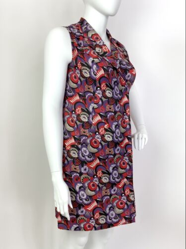 VTG 60s 70s RED PURPLE SILVER BLACK PSYCHEDELIC FLORAL DAGGER WRAP DRESS 16 18