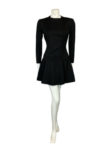 VTG 60S MOD GOGO BLACK EVENING LONG SLEEVE DROP WAIST LITTLE BLACK DRESS S 8 10