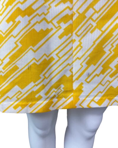 VINTAGE 60s 70s YELLOW WHITE GEOMETRIC MOD SLEEVELESS SHIFT DRESS 16