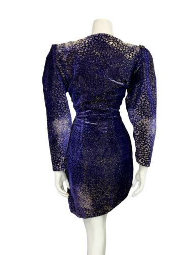 VTG 70S BLUE PURPLE GOLD LUREX VELVET MUTTON SLEEVE SWEETHEART PARTY DRESS 6