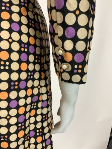 VTG 60s 70s STYLE 90s BLACK BEIGE PURPLE POLKA-DOT MOD SHORT SCOOTER DRESS 10 12