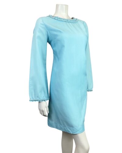 VINTAGE 60s 70s BABY BLUE SEQUIN MOD STUDIO 54 SHIFT DRESS 14