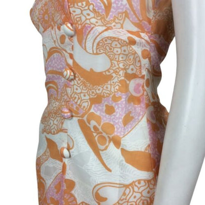 AMAZING 60S VINTAGE WHITE ORANGE PINK PSYCHEDELIC DRESS 14