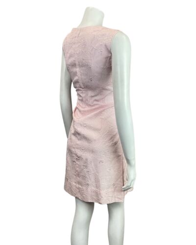 VINTAGE 60s 70s BABY PINK FLORAL LEAFY EMBROIDERED SLEEVELESS MOD DRESS 8