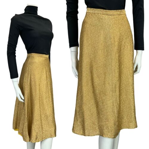 VTG 70S GOLD SPARKLY GLITTERY STUDIO 54 MIDI SKIRT SIZE 4