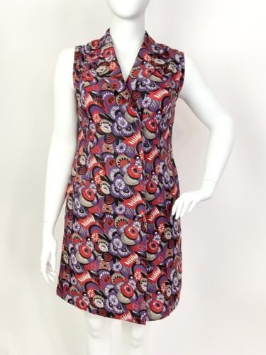 VTG 60s 70s RED PURPLE SILVER BLACK PSYCHEDELIC FLORAL DAGGER WRAP DRESS 16 18