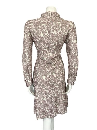 VTG 60S 70S PINK CREAM LUREX PSYCHEDELIC SPOON COLLAR PARTY SHIRT DRESS 10