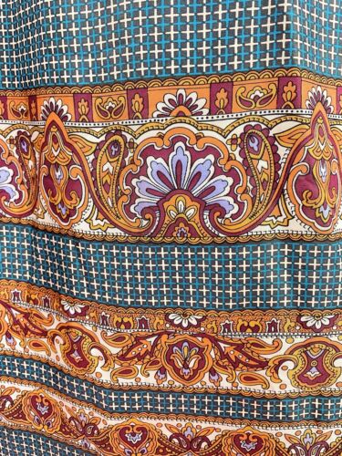 VINTAGE 60s 70s BLUE ORANGE PURPLE PSYCHEDELIC ACANTHUS PUSSYBOW SHIRT DRESS 12