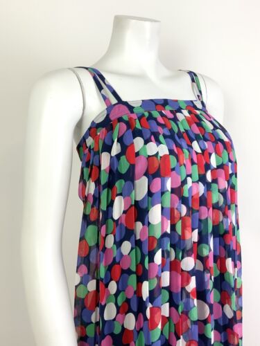 VTG 70s 80s BLUE GREEN PINK DOTTY STRAPPY FLOATY SUMMER TENT DRESS 6 8