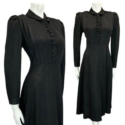 VTG 70S BLACK SPARKLY VICTORIANA PETER PAN COLLAR A LINE PARTY SHIRT DRESS 12