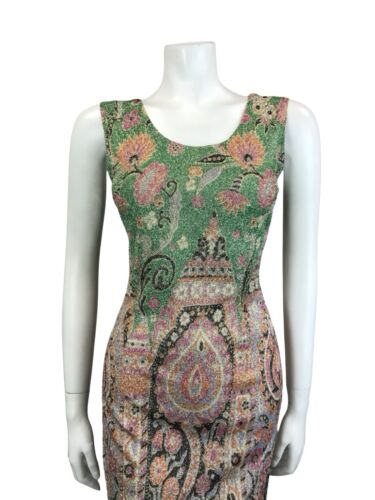 VTG 60S PSYCHEDELIC GOGO GREEN PINK ORANGE LUREX GLITTERY PARTY SHIFT DRESS 4