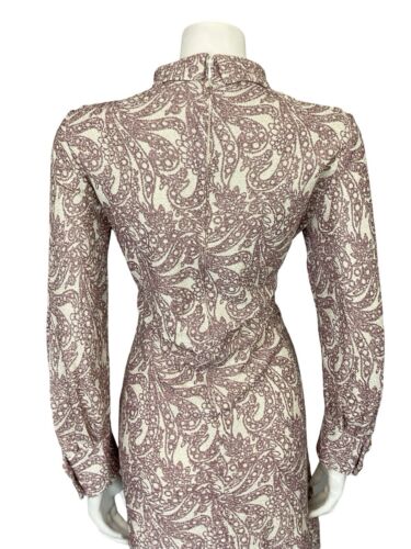 VTG 60S 70S PINK CREAM LUREX PSYCHEDELIC SPOON COLLAR PARTY SHIRT DRESS 10