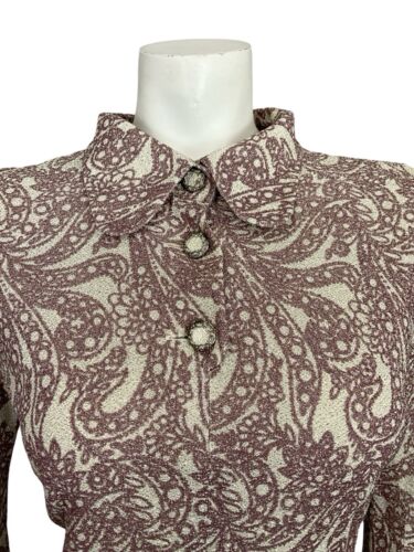 VTG 60S 70S PINK CREAM LUREX PSYCHEDELIC SPOON COLLAR PARTY SHIRT DRESS 10