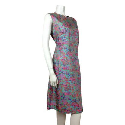 AMAZING 60S VINTAGE PSYCHEDELIC SQUARE PINK BLUE GREEN PURPLE MIDI DRESS 12 14