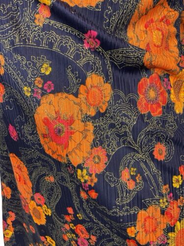 VTG 70S NAVY BLUE ORANGE FLORAL GOLD PAISLEY SQUARE NECK MAXI HIPPY DRESS 8